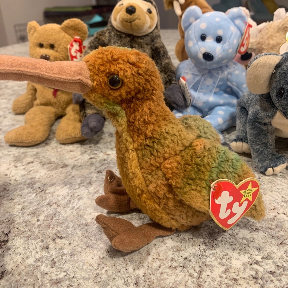 Ty Beanie Baby Beak, Born February 3, 1998, New, Retired , Rare, Brown Tye- Dyed